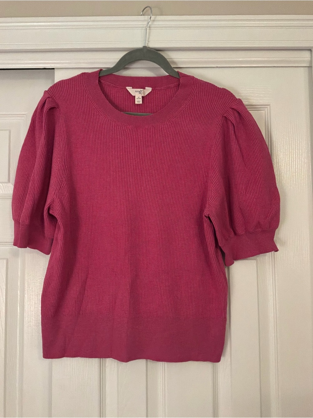 Terra &Sky Pink Puff Sleeve Ribbed Sweater